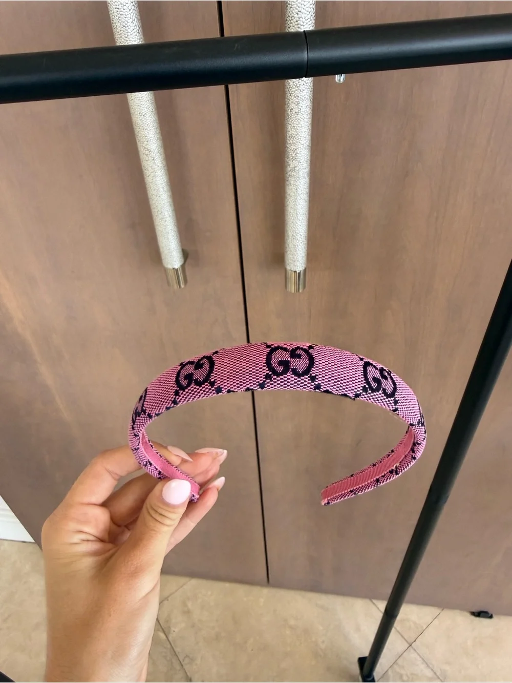 Gucci Pink Jacquard GG Headband with Black Logo